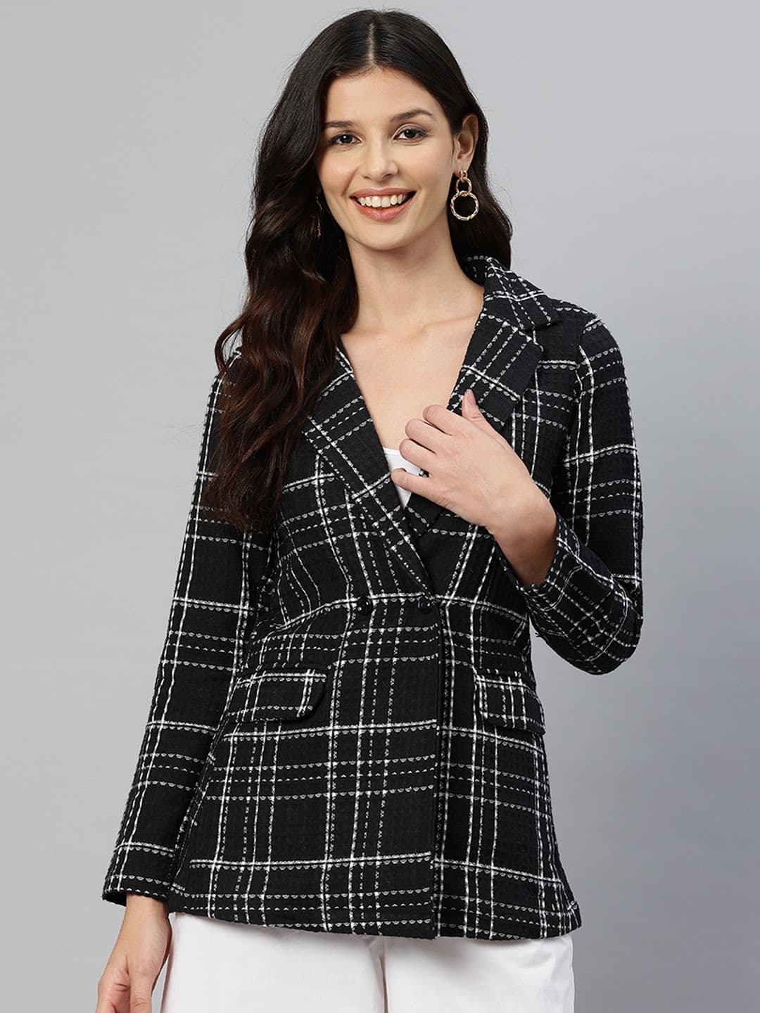Cottinfab Checked Double-Breasted Pure Cotton Casual Blazer - view 1