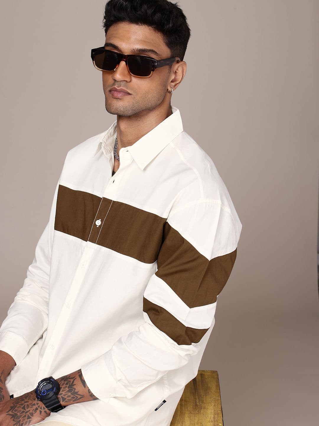 The Roadster Life Co. Pure Cotton Colourblocked Drop-Shoulder Relaxed Fit Casual Shirt - view 1