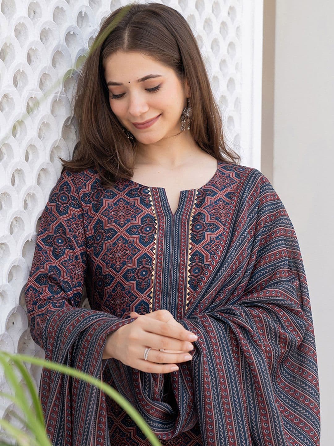 KALINI Ethnic Motifs Printed Regular Gotta Patti Straight Kurta with Trousers & Dupatta - view 1
