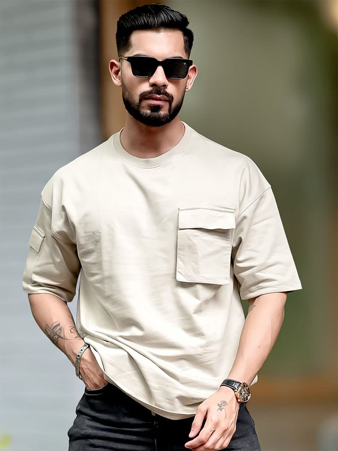 Maniac Men Solid Round Neck Cotton Oversized T-shirt - view 1
