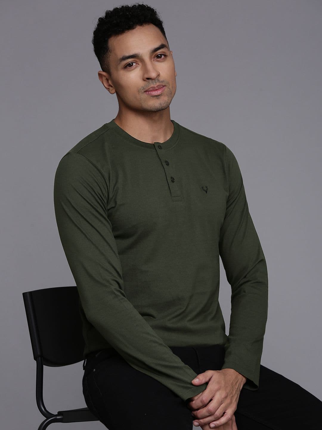 Allen Solly Pure Cotton Henley Neck Slim Fit T-shirt - view 1