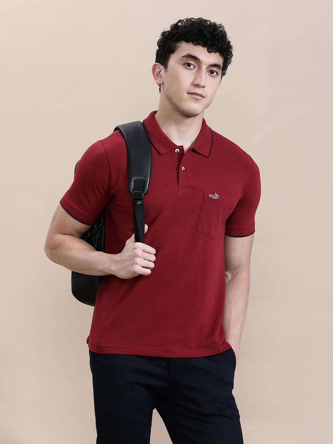 Crocodile Men Solid Polo Collar Cotton Slim Fit T-shirt - view 1