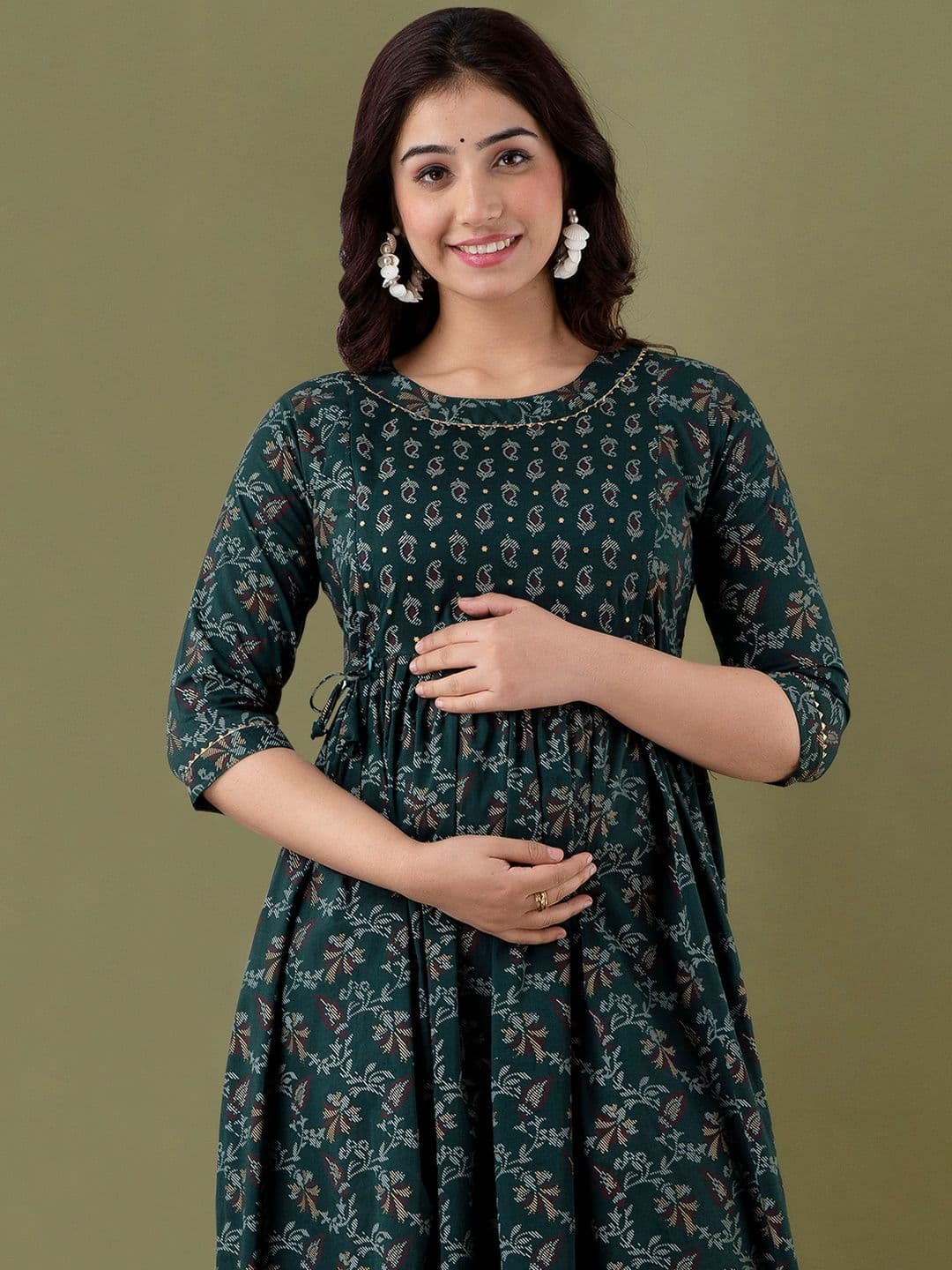 MURLI KURTI Floral Printed Maternity A-Line Midi Ethnic Dress - view 1