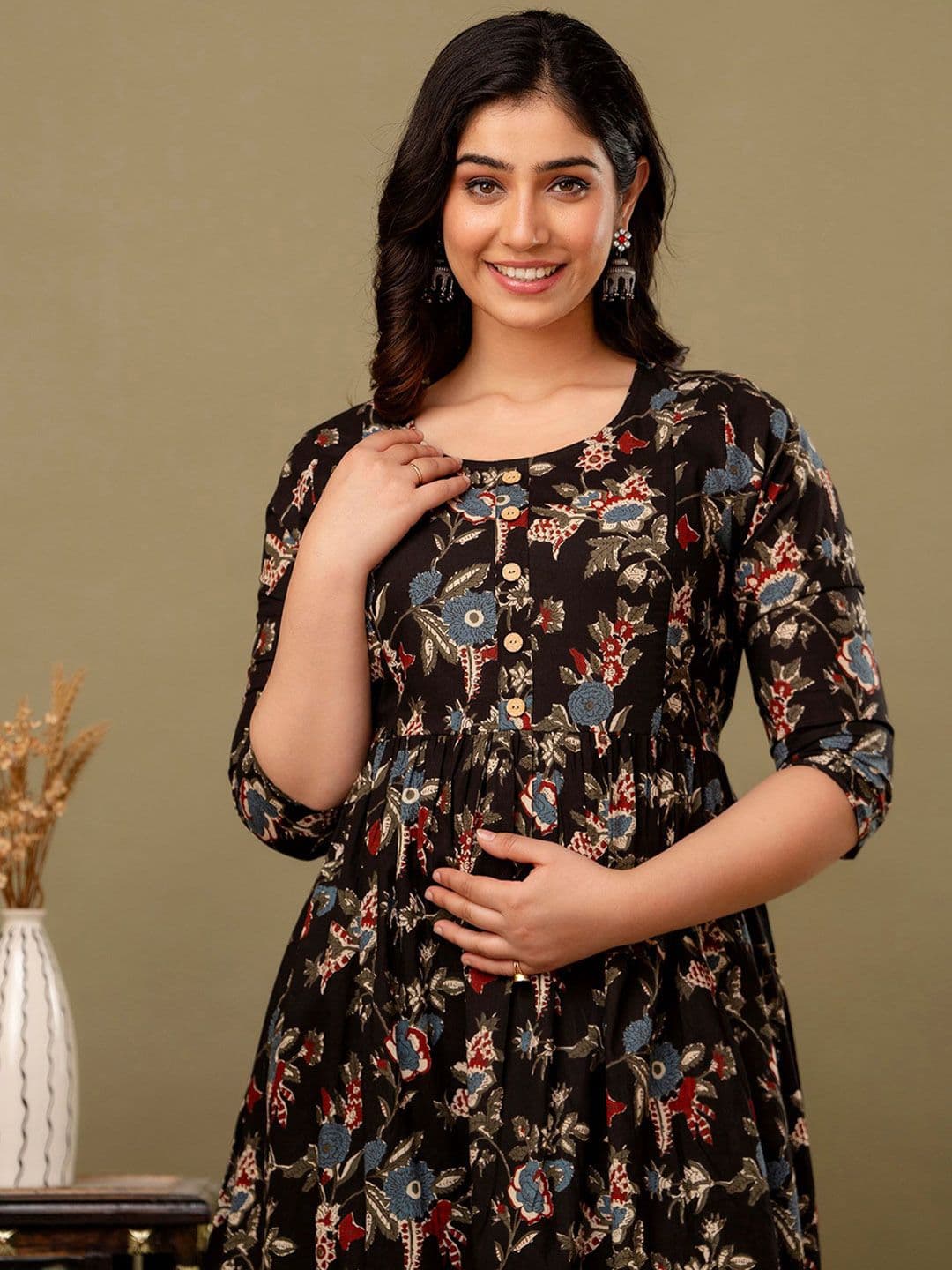 MURLI KURTI Floral Printed Round Neck Fit and Flare Cotton Ethnic Dresses - view 1