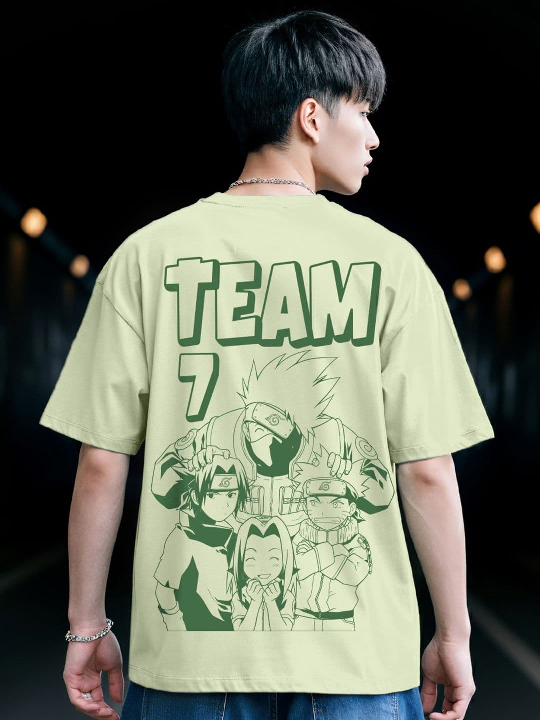 Bewakoof Official Naruto Merchandise Men Fog Green Team Graphic Printed Oversized T-shirt - view 1