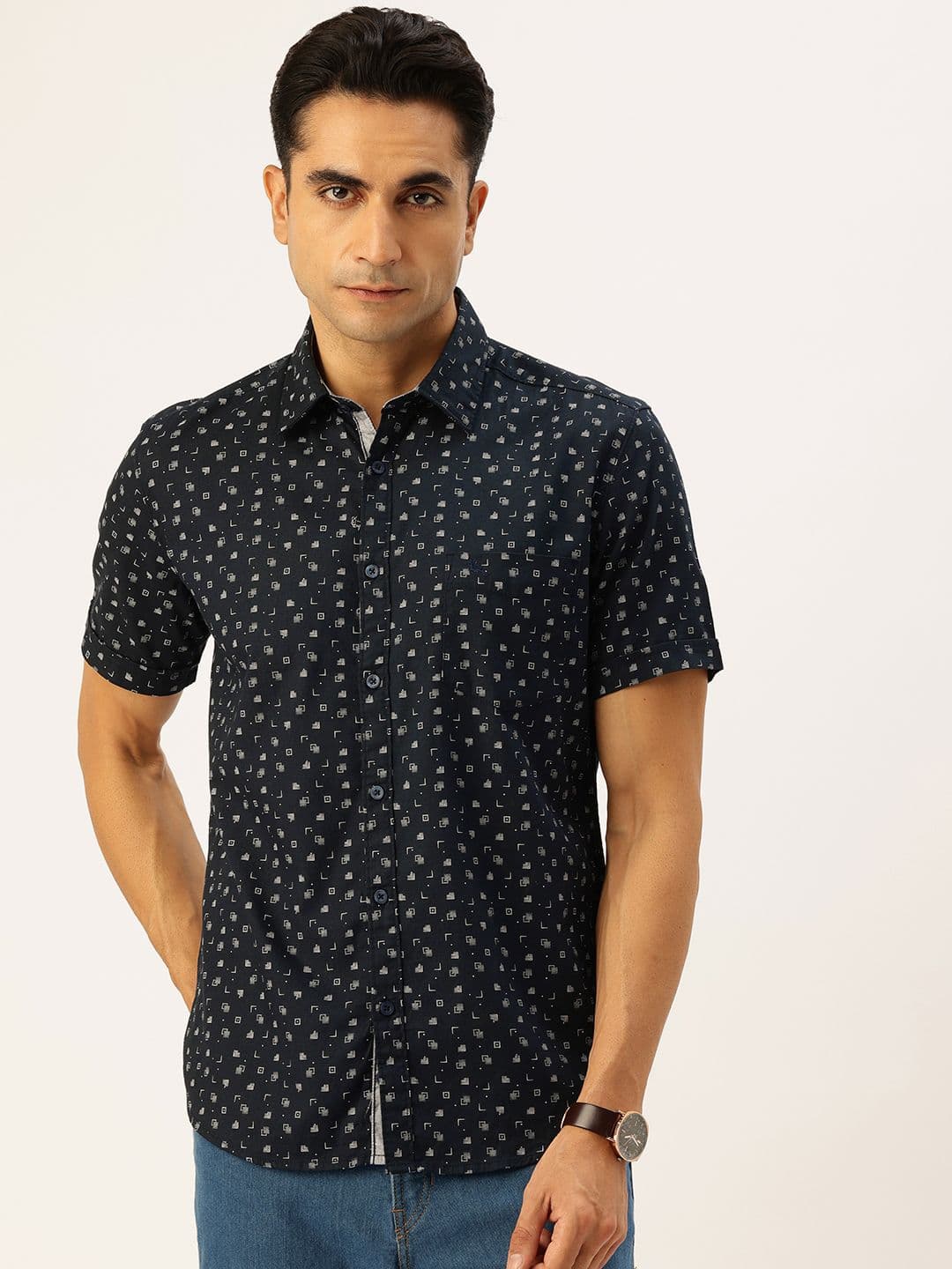 Parx Slim Fit Geometric Printed Pure Cotton Casual Shirt - view 1