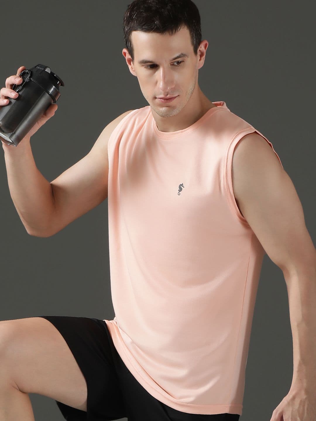 EPPE Men Sleeveless Vest Peach Polyester Dry Fit Round Neck Vest T-shirt - view 1