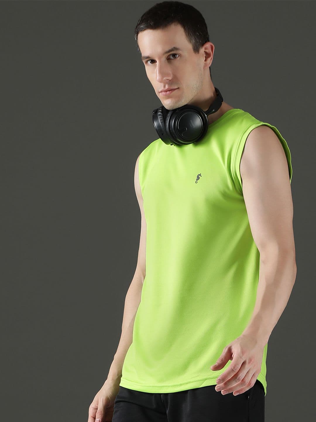 EPPE Men Sleeveless Vest Lemon Green Polyester Dry Fit Round Neck Vest T-shirt - view 1