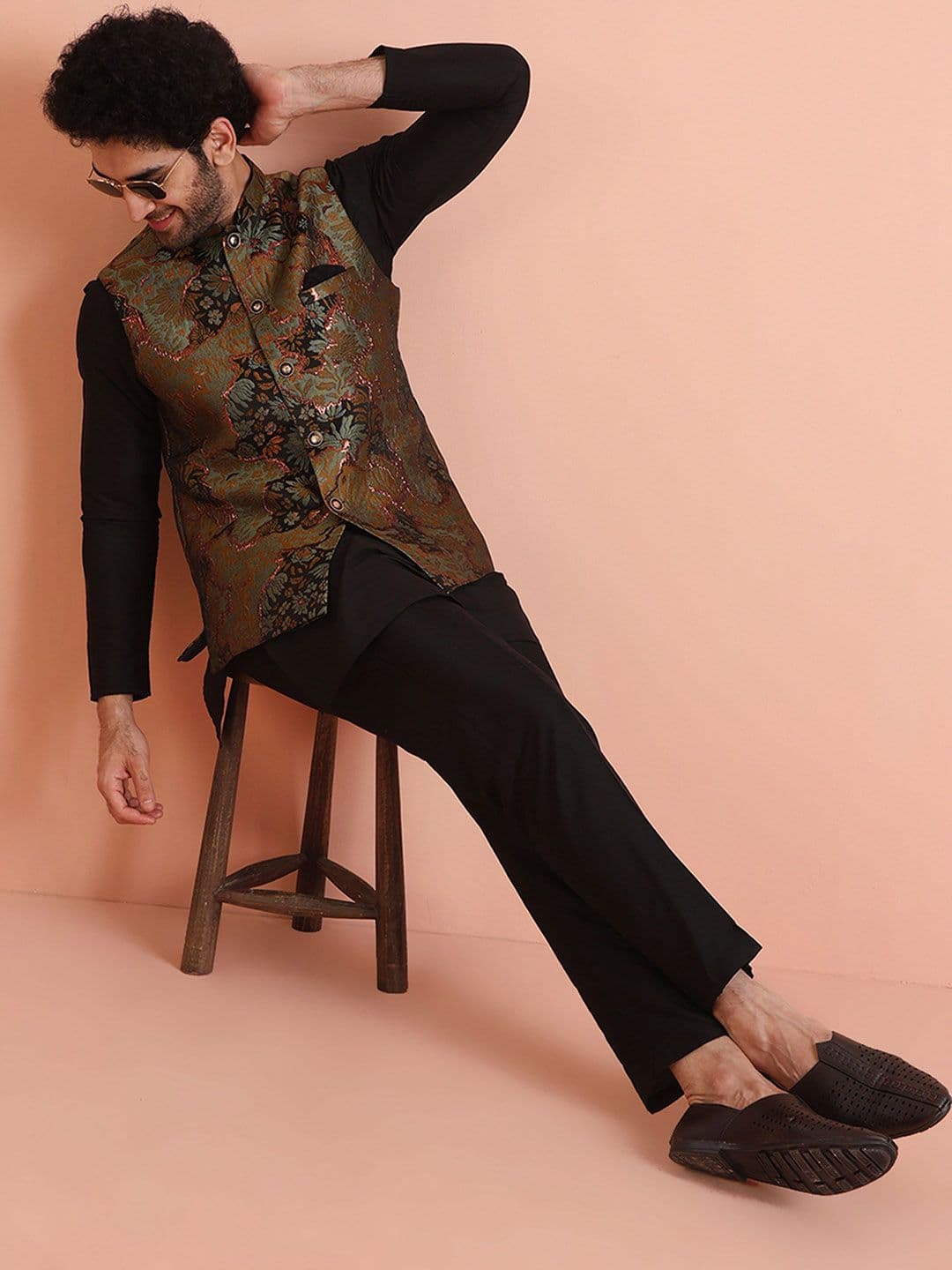 KISAH Men Abstract Regular Fit Jacquard Nehru Jacket - view 1