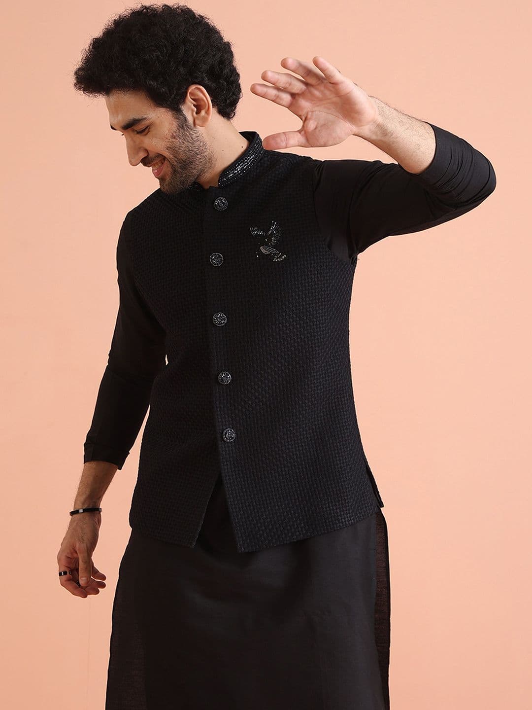 KISAH Men Embellished Regular Fit Thread Work Nehru Jacket - view 1