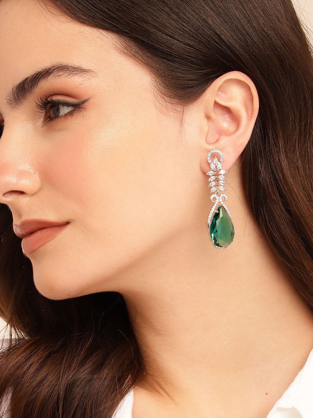 Anouk Classic Silver-Plated American Diamond Chandelier Drop Earrings - view 1