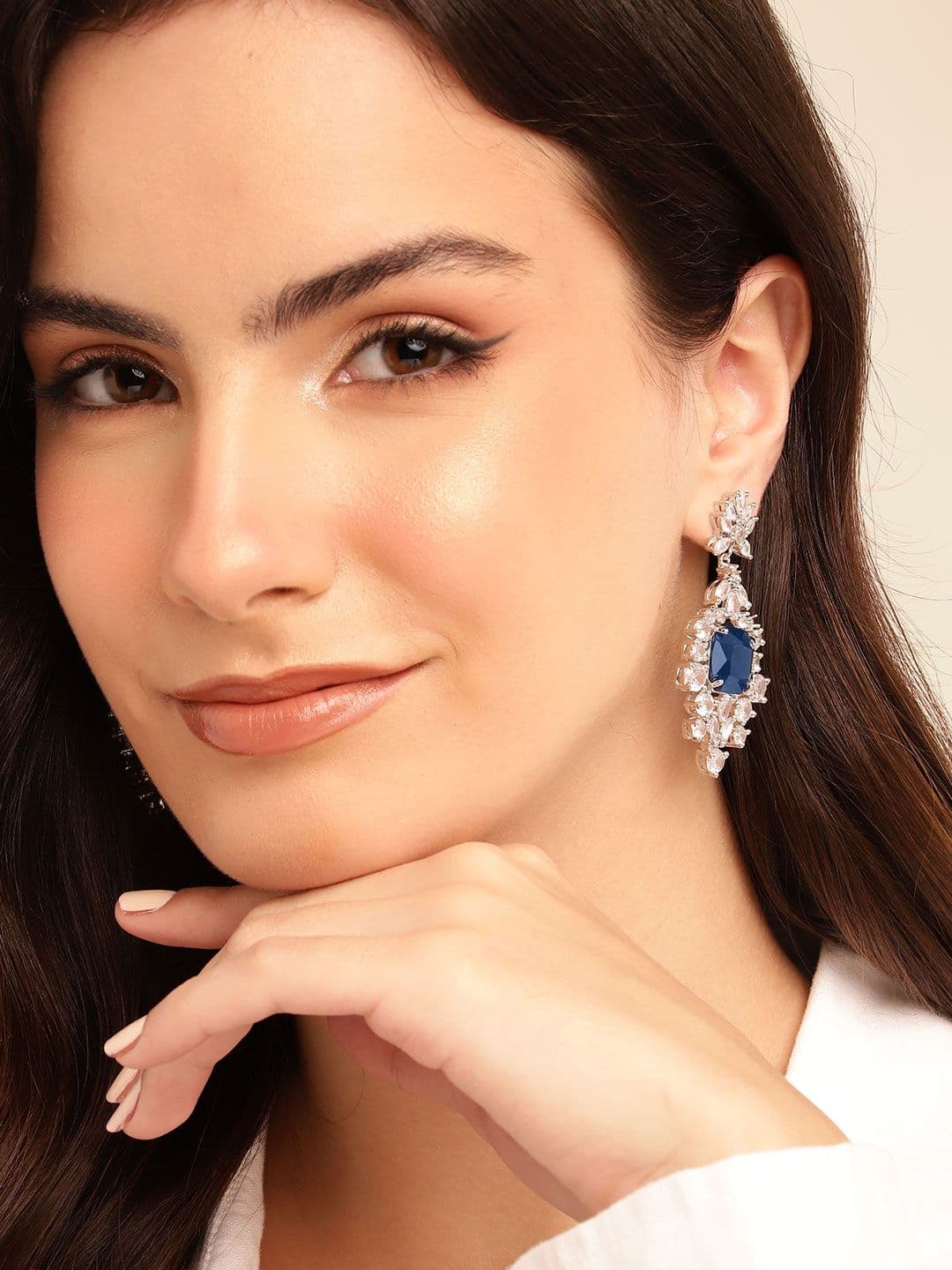 Anouk Classic Silver-Plated American Diamond Chandelier Drop Earrings - view 1
