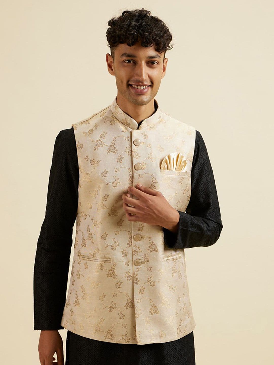 Manyavar Men Woven Design Nehru Jacket - view 1