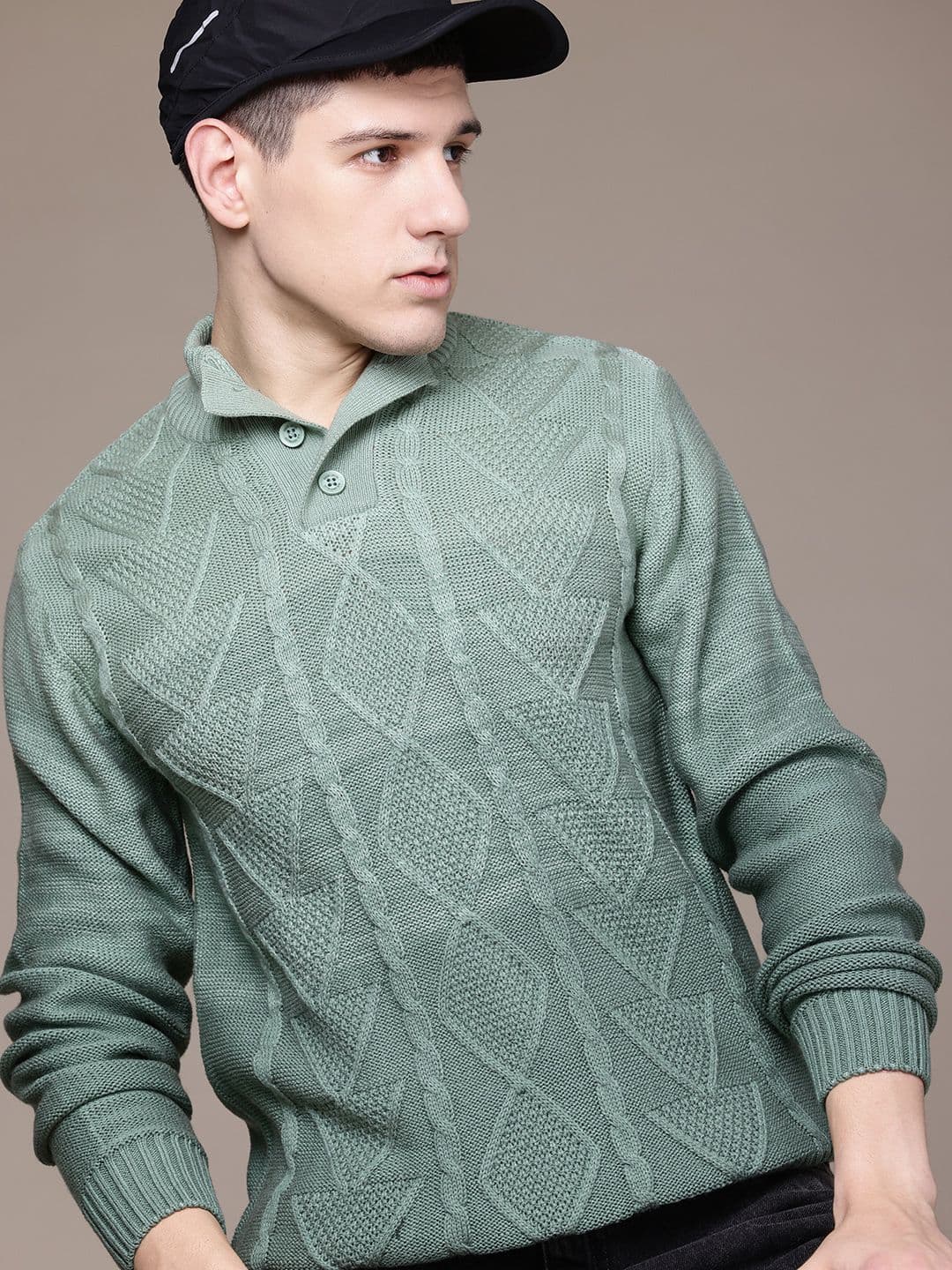 Roadster Men Cable Knit Colourblocked Pullover - view 1
