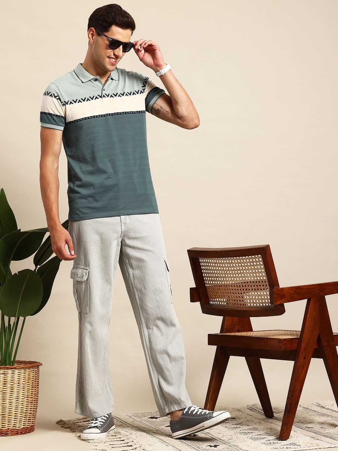 Mast & Harbour Men Colourblocked Polo Collar T-shirt - view 1