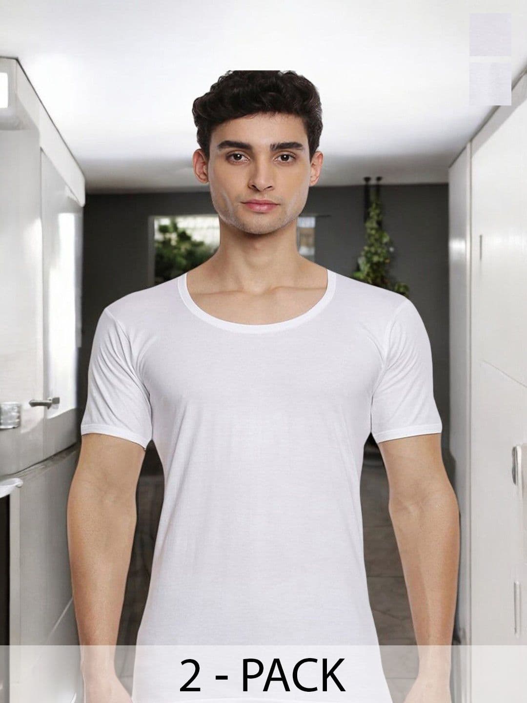 Ramraj Pack of 2 Men White Round Neck Half Sleeve Cotton Innerwear Vest - view 1