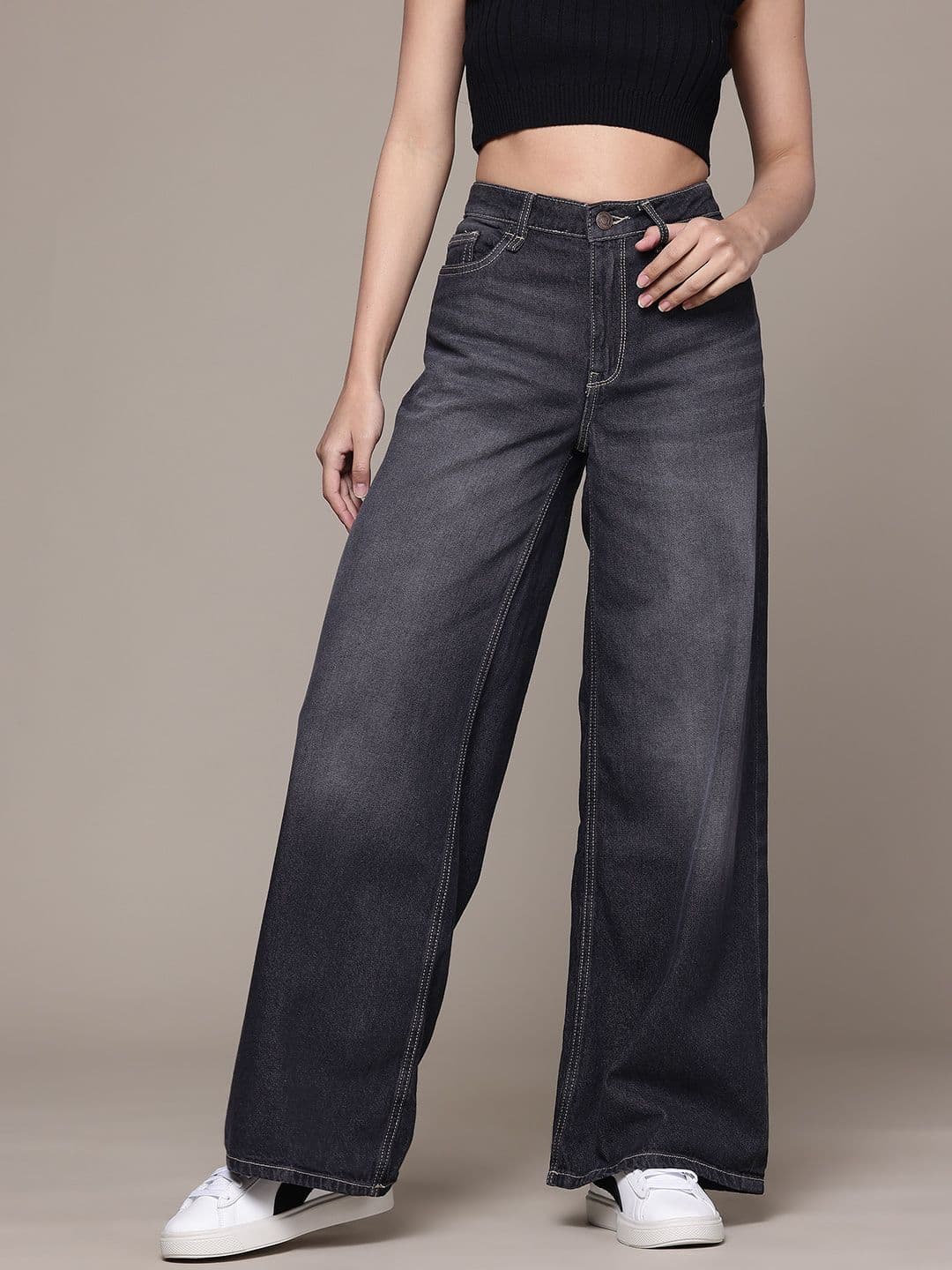 The Roadster Life Co. Women Baggy Wide Leg High-Rise Heavy Fade Jeans - view 1