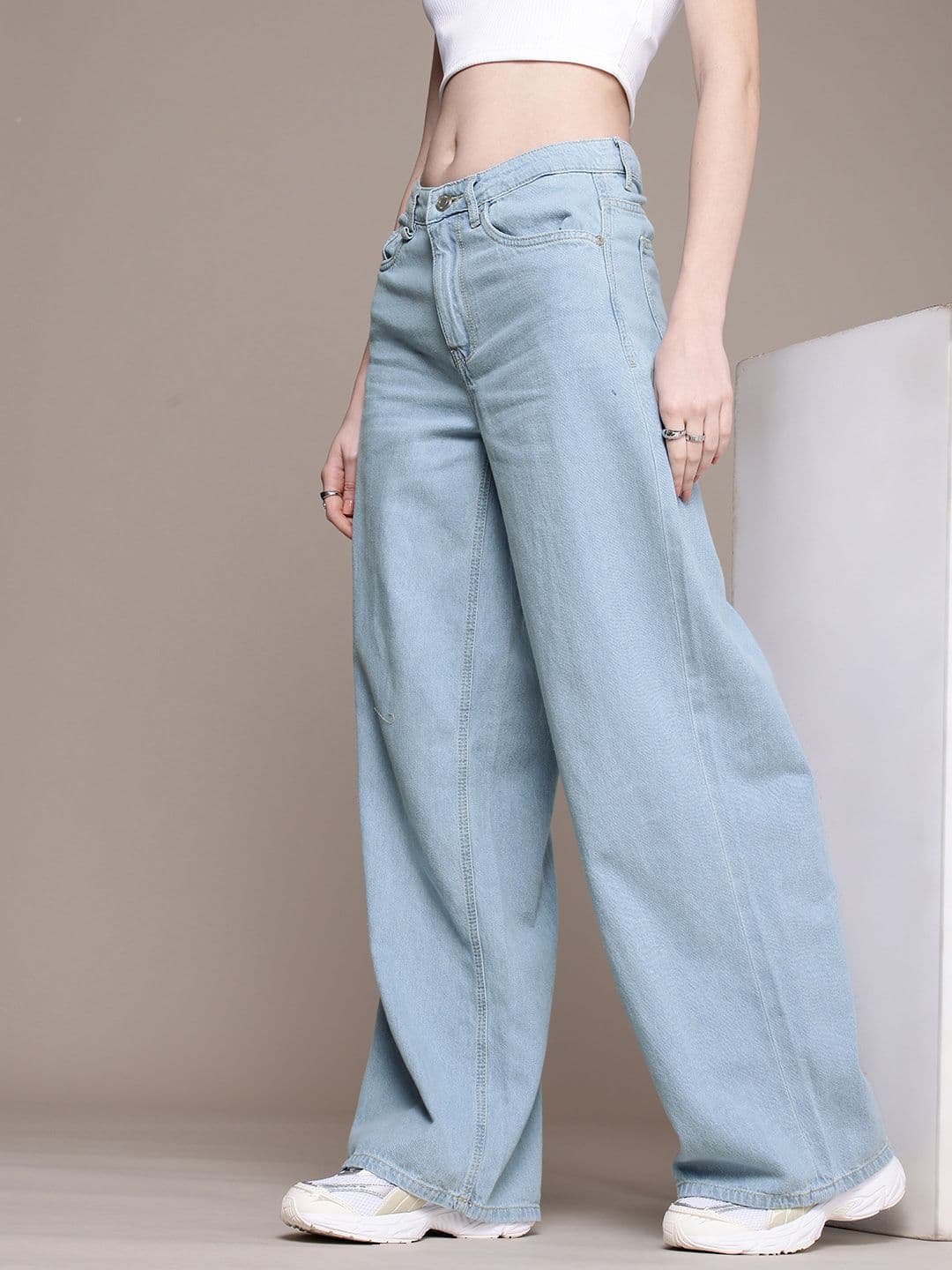 The Roadster Life Co. Women Wide Leg Light Fade Pure Cotton Jeans - view 1