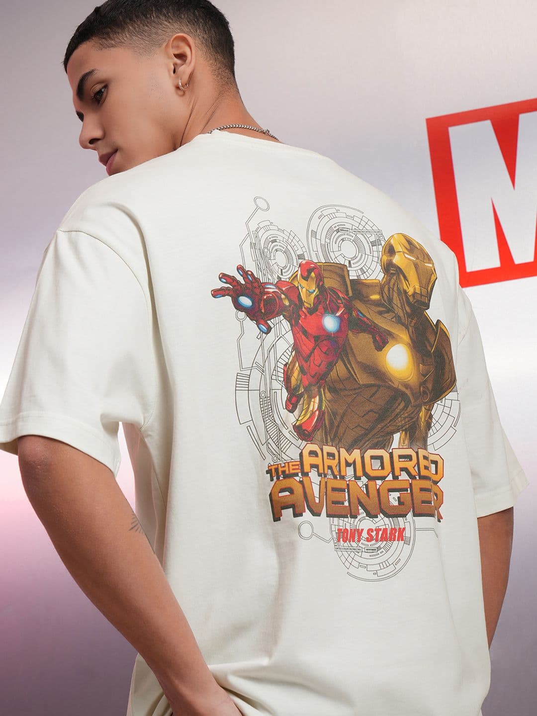HIGHLANDER Marvel Men iron Man Round Neck Oversized Drop Shoulder Tshirt - view 1