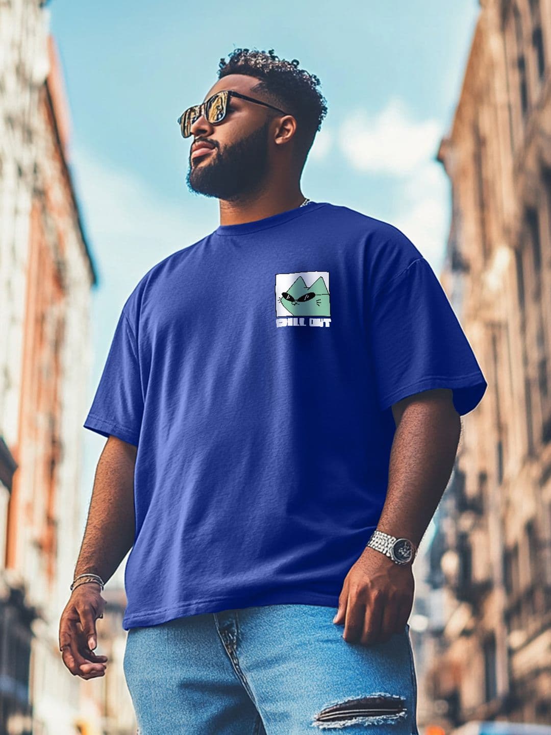 VEIRDO Men Plus Size Solid Round Neck Pure Cotton Oversized T-shirt - view 1