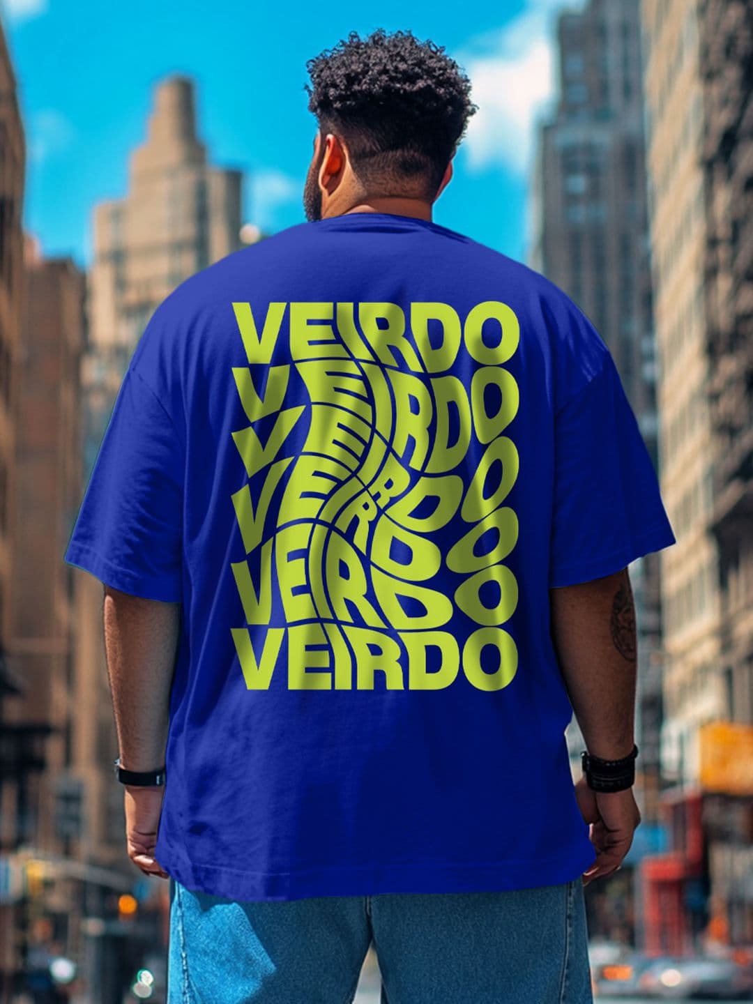 VEIRDO Men Plus Size Typography Printed Round Neck Pure Cotton Oversized T-shirt - view 1