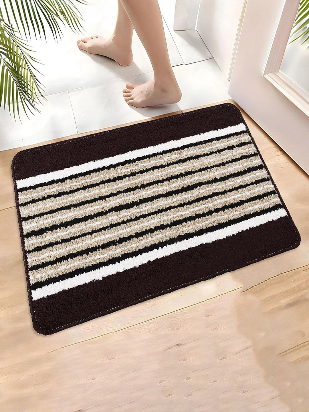 Kuber Industries Brown & Black Microfiber Anti-Skid Door Mats - view 1