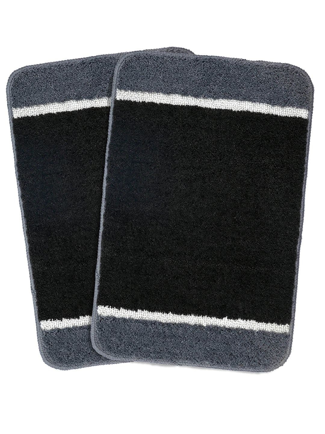 Saral Home Black & Grey 2 Pieces Striped Microfibre 2200 GSM Anti-Skid Bath Mats - view 1