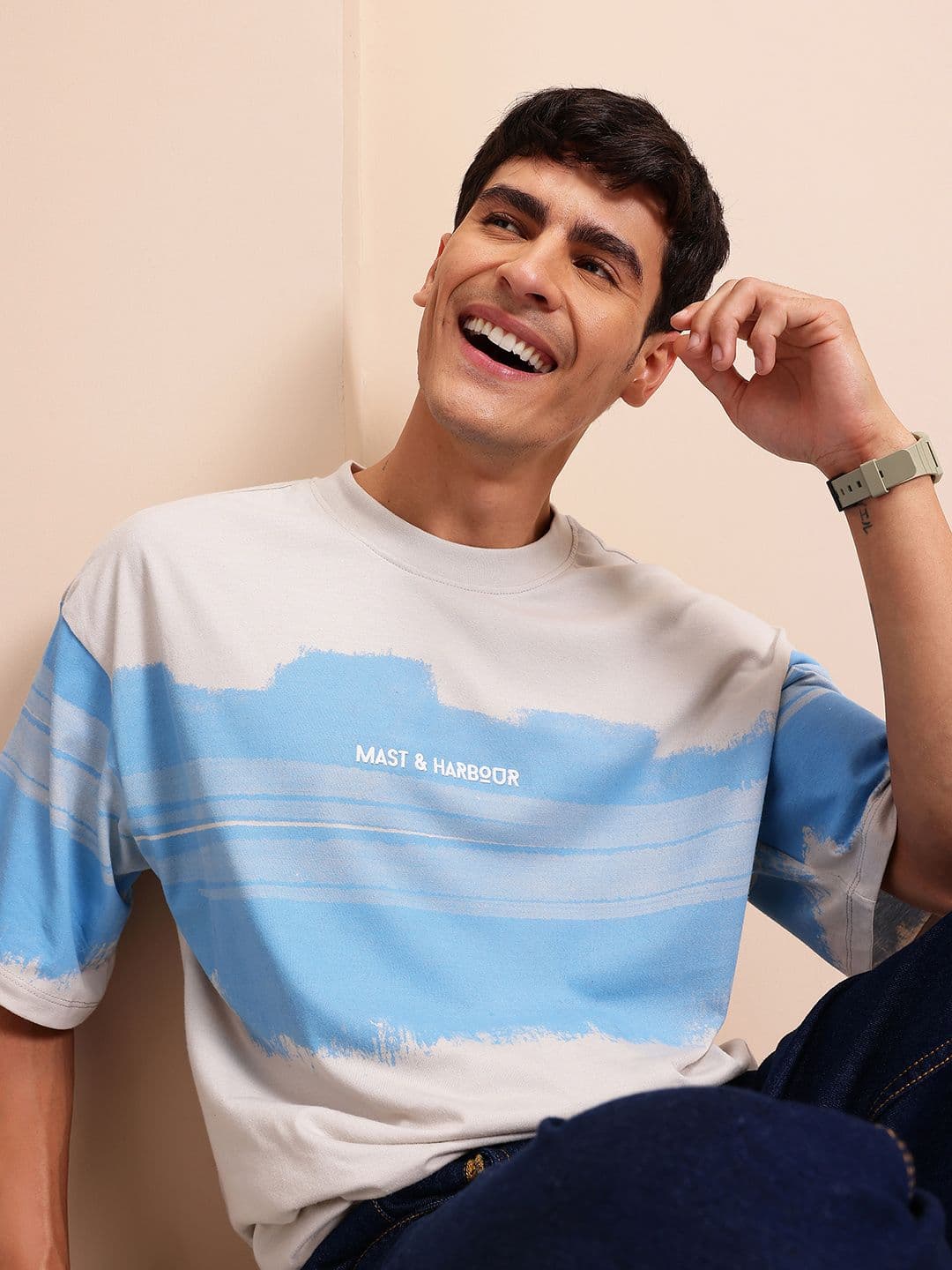 Mast & Harbour Colourblocked Relaxed Fit T-shirt with Brand Logo Detail - view 1