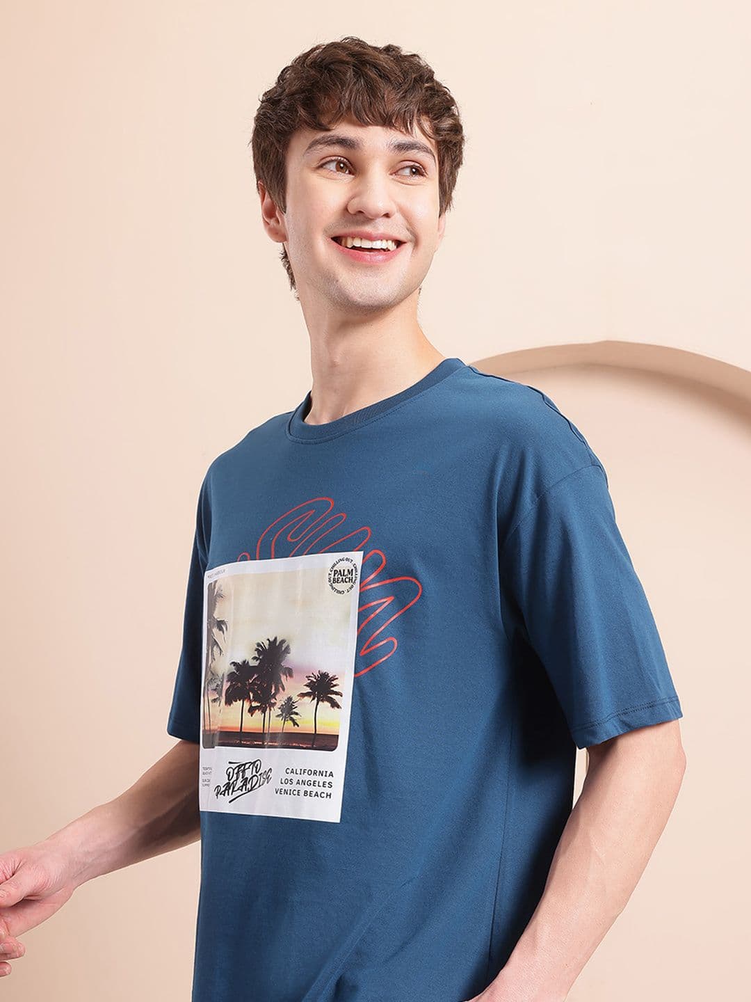 Mast & Harbour Photographic Printed Drop-Shoulder Sleeves Relaxed Fit T-shirt - view 1