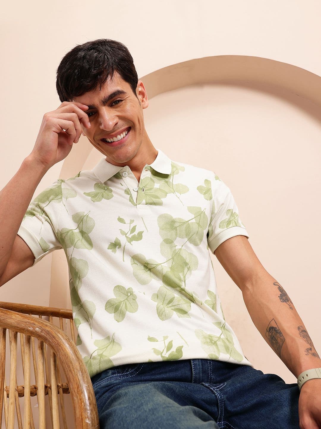 Mast & Harbour Floral Printed Polo Collar T-shirt - view 1