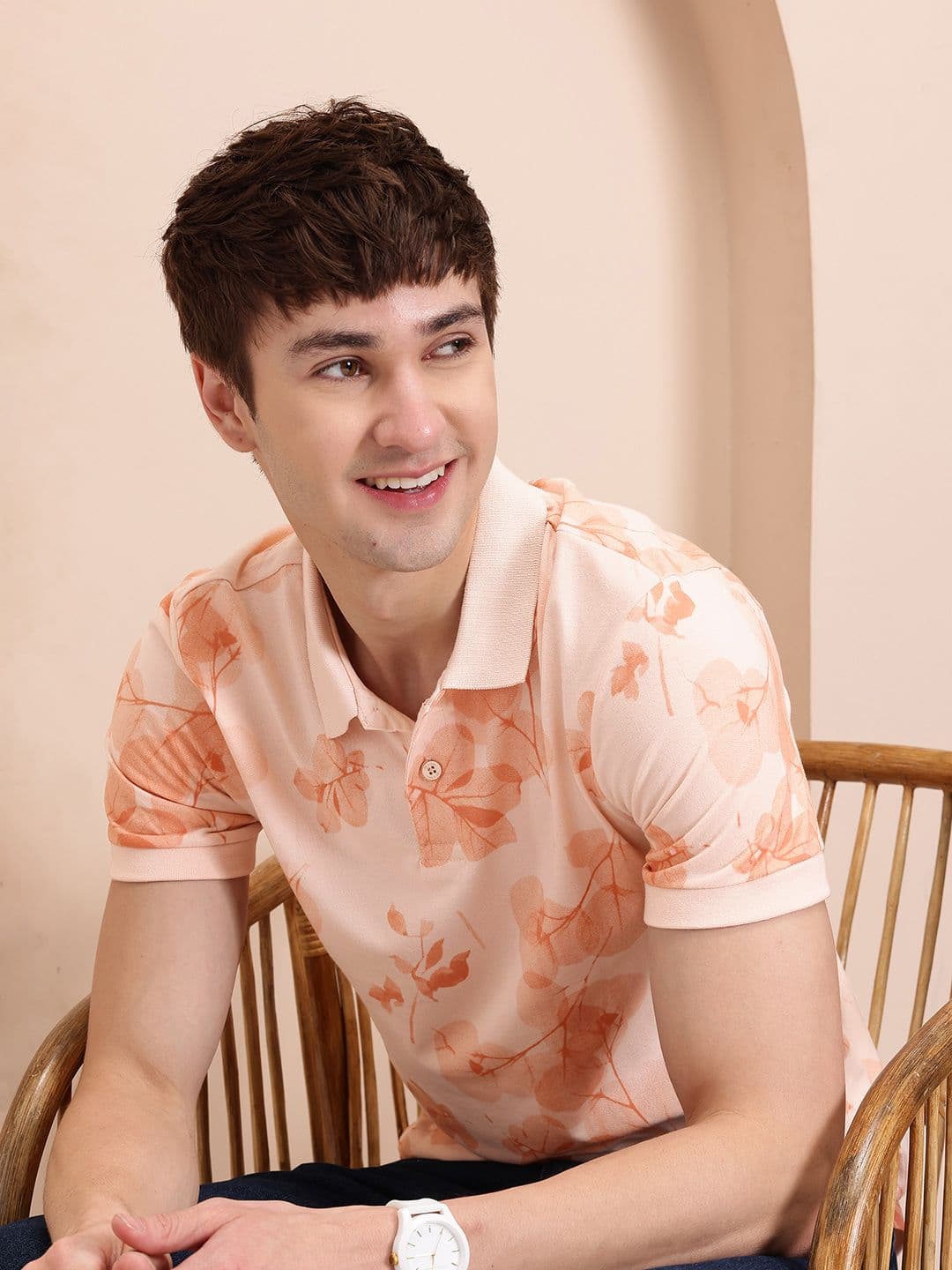 Mast & Harbour Floral Print Polo Collar T-shirt - view 1