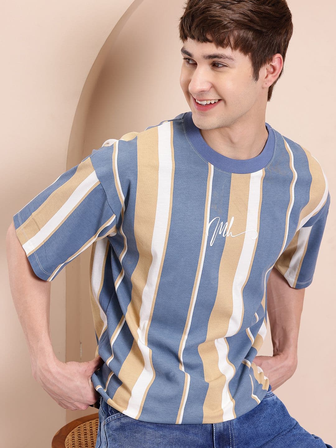 Mast & Harbour Men Striped Relaxed Fit T-shirt - view 1
