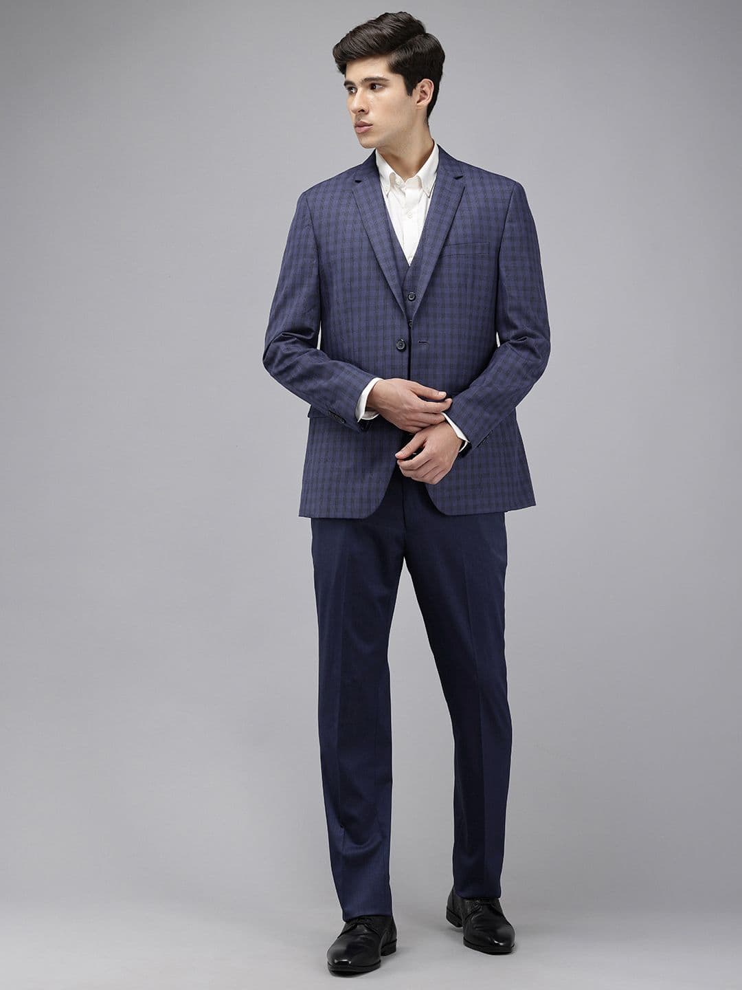 Park Avenue Super Slim Fit Checked 3 Piece Formal Suit - view 1