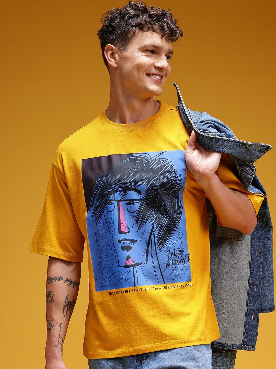 HERE&NOW Graphic Printed Drop-Shoulder Sleeves Relaxed Fit T-shirt - view 1