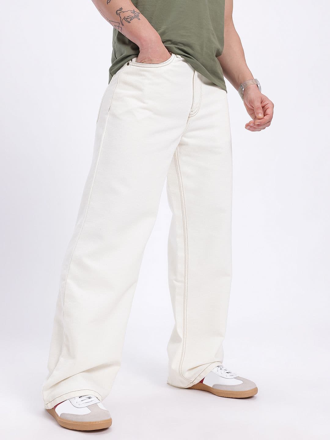 glitchez Men Contrast Stitch Wide Leg Jeans - view 1