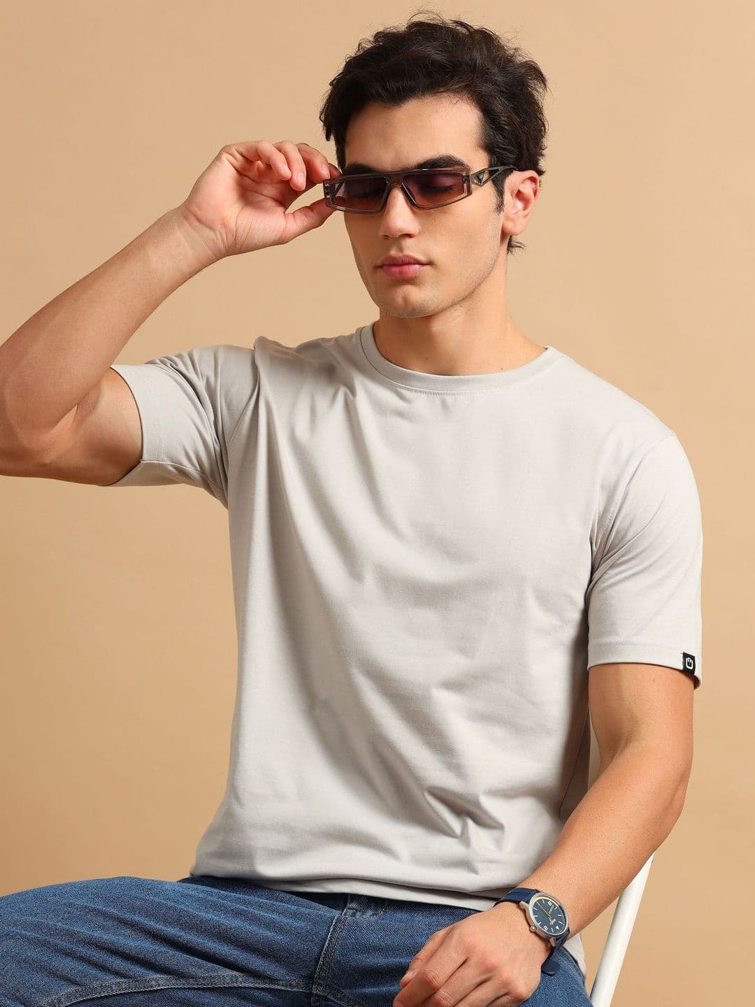 Bushirt Men Solid Round Neck Cotton T-shirt - view 1