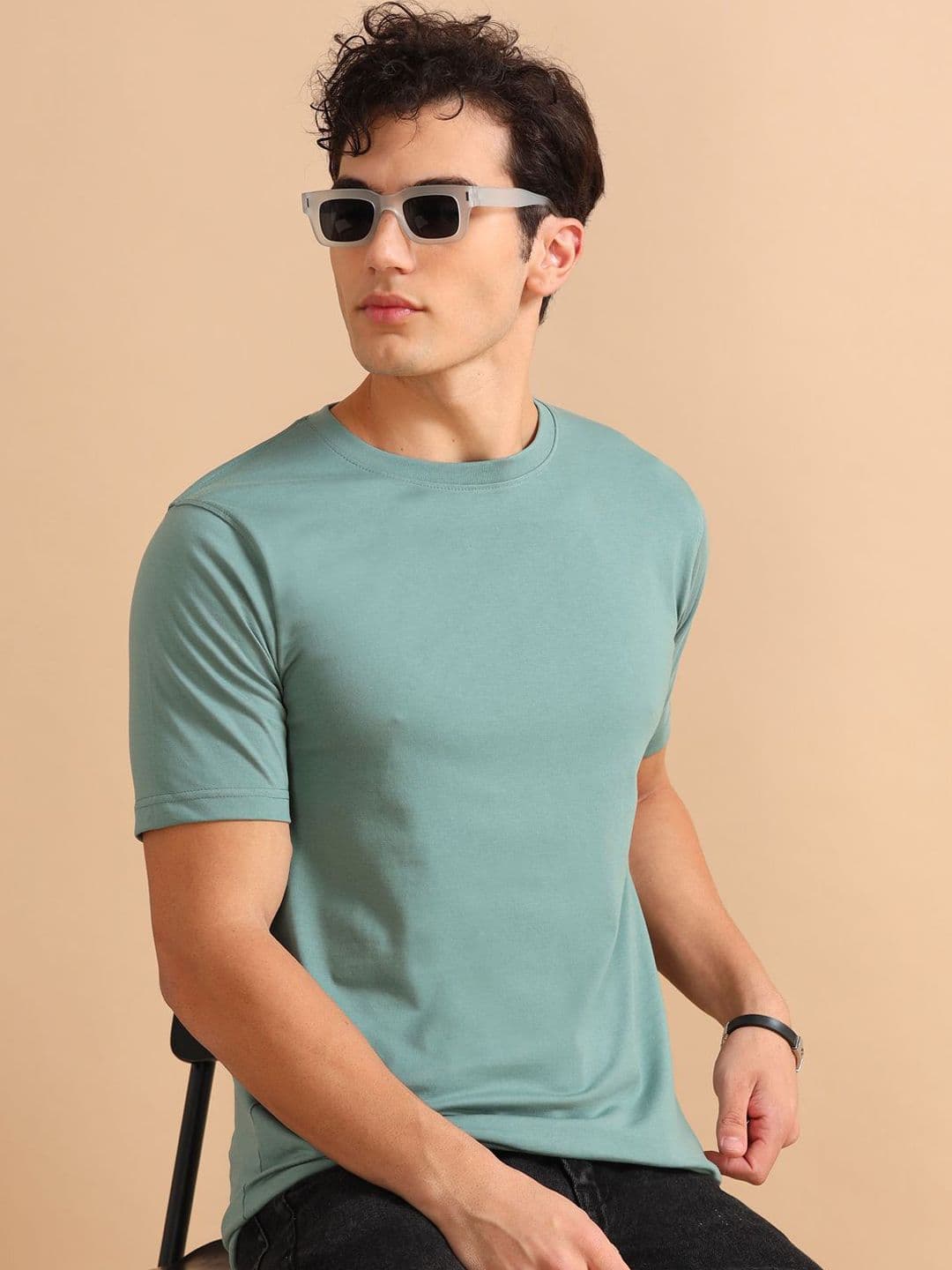 Bushirt Men Solid Round Neck Cotton T-shirt - view 1