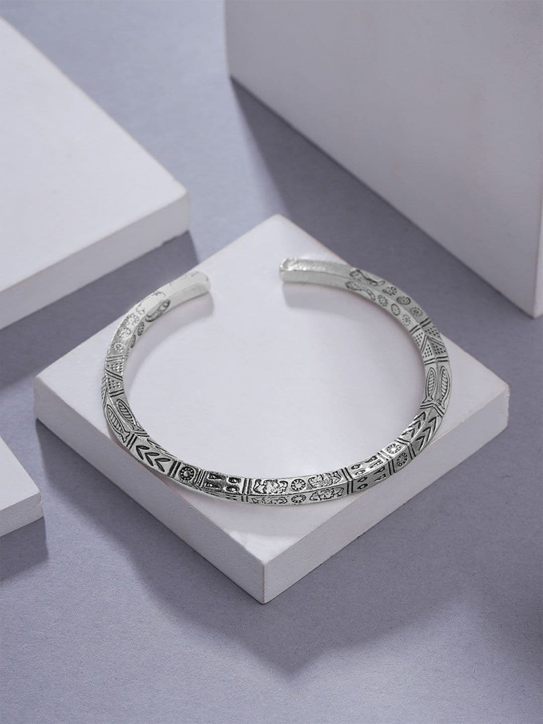 Yellow Chimes Stainless Steel Rhodium-Plated Cuff Bracelet - view 1