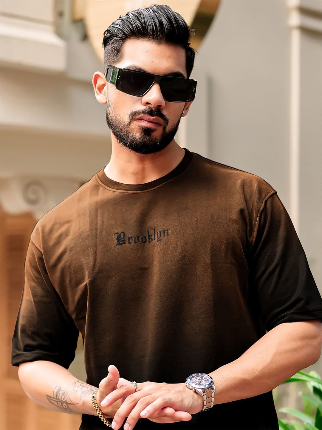 Maniac Men Dyed Round Neck Cotton Oversized T-shirt - view 1