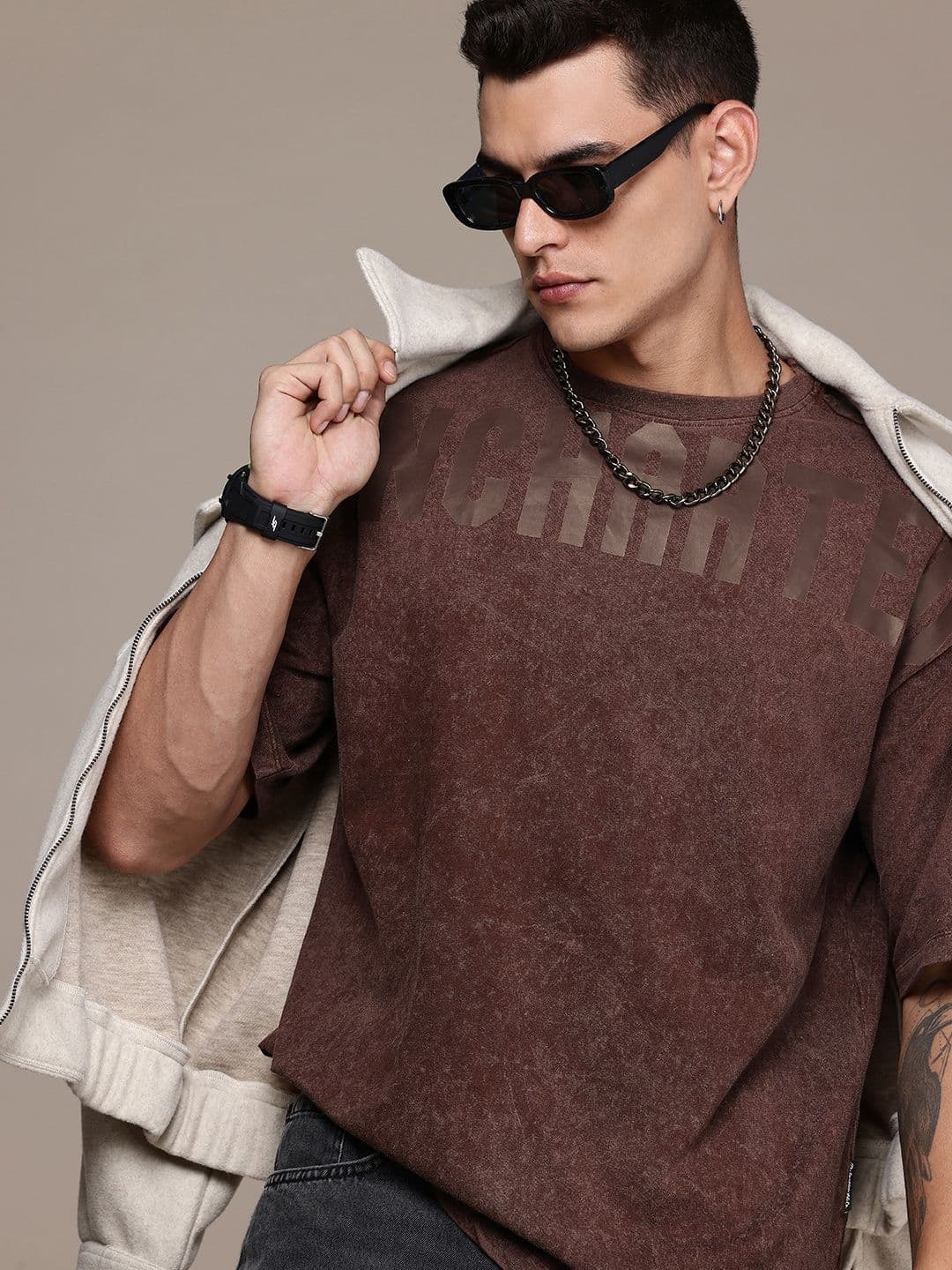 The Roadster Life Co. Printed & Washed Drop-Shoulder Pure Cotton Relaxed Fit T-shirt - view 1