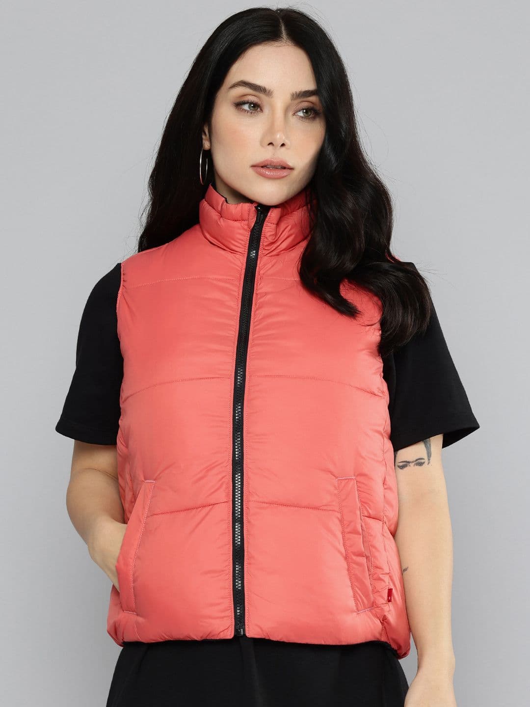 Levis Women's Quilted Peach High Neck Puffer Jacket - view 1