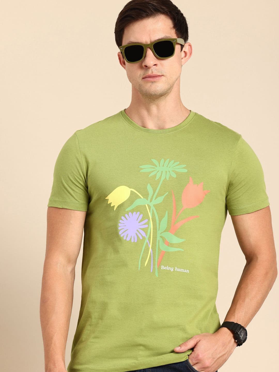 Being Human Floral Printed Pure Cotton T-shirt - view 1