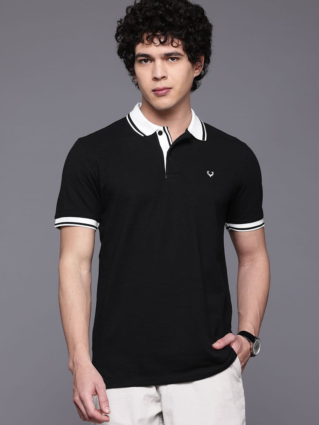 Allen Solly Contrast Polo Collar Monochrome T-shirt - view 1