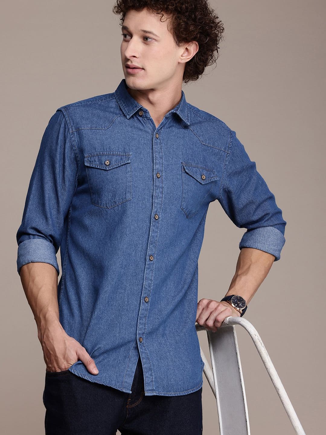 French Connection Premium Slim Fit Casual Denim Shirt - view 1