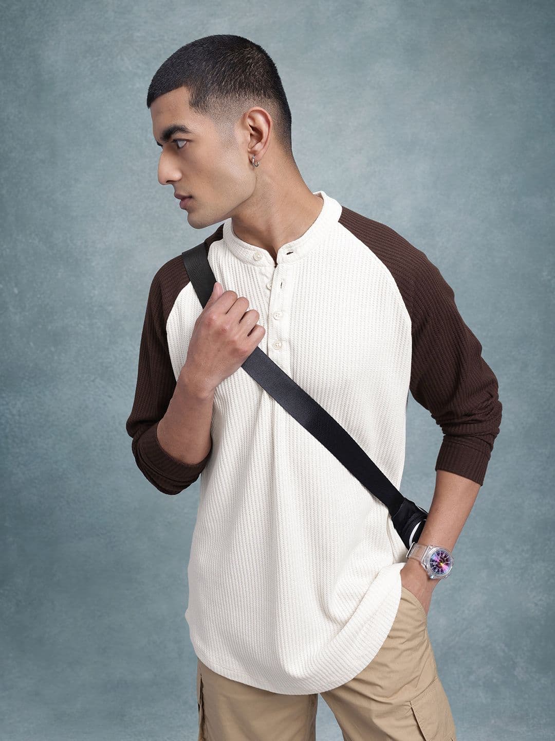The Roadster Life Co. Textured Contrast Sleeve Oversize T-shirt - view 1