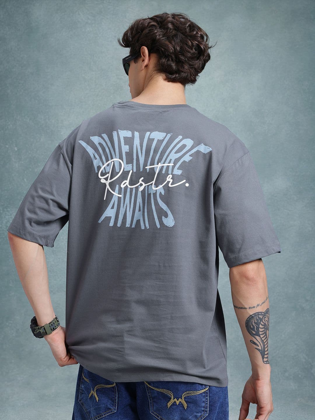 The Roadster Life Co. Typography Print Drop-Shoulder Sleeves Cotton Relaxed Fit T-shirt - view 1