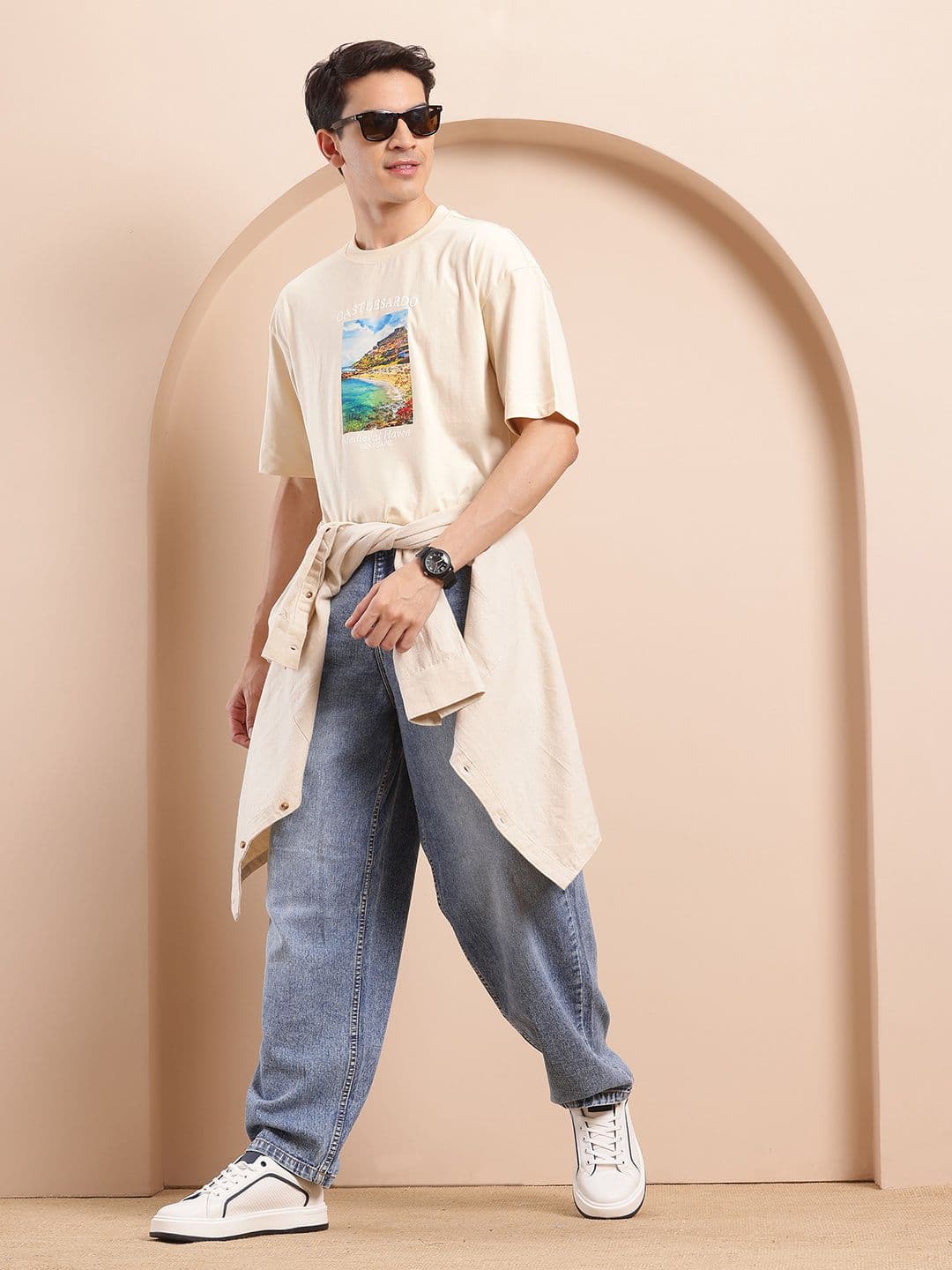 Mast & Harbour Printed Drop-Shoulder Sleeves T-shirt - view 1