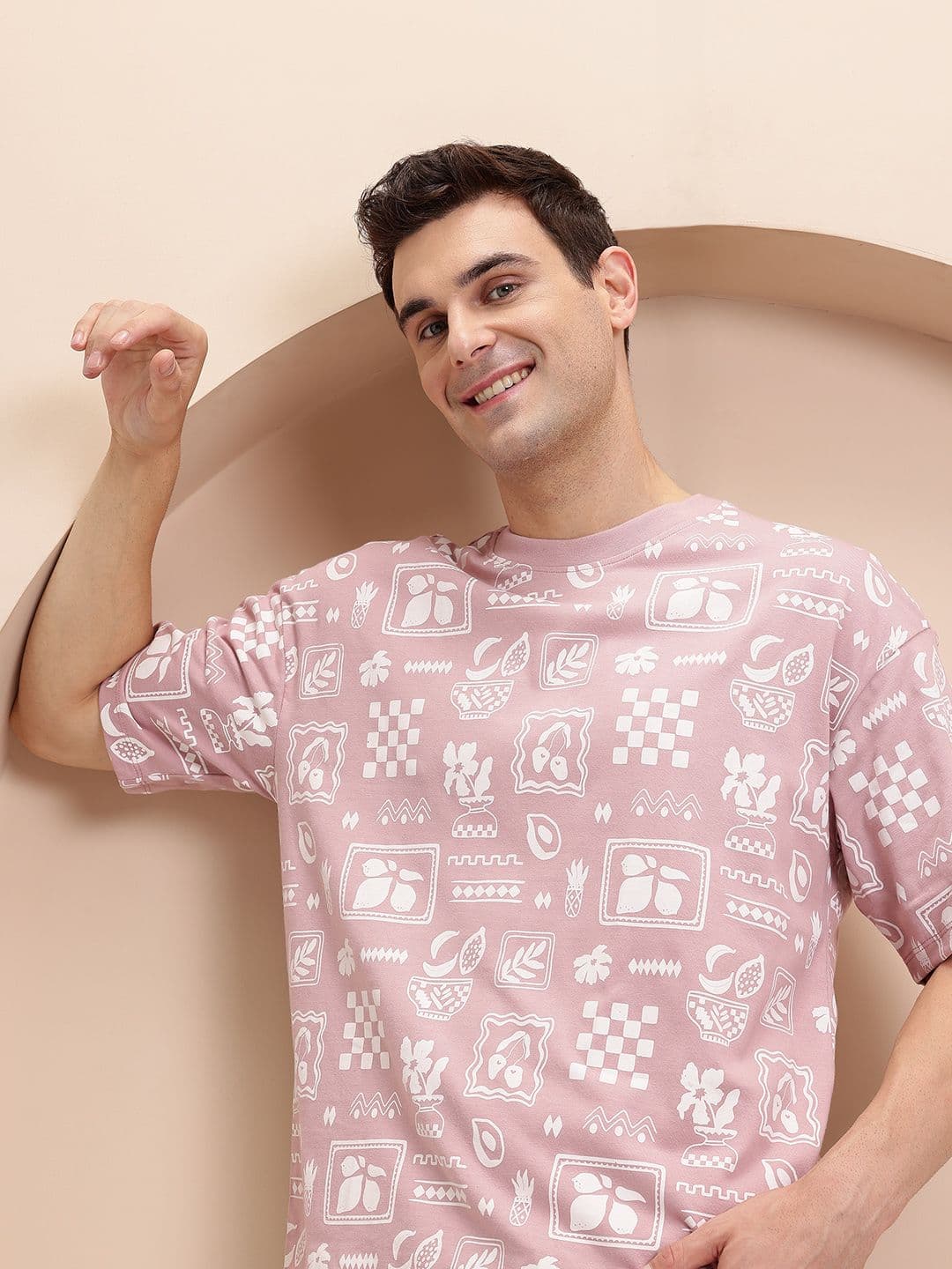 Mast & Harbour Conversational Print Drop-Shoulder Sleeves Relaxed Fit T-shirt - view 1
