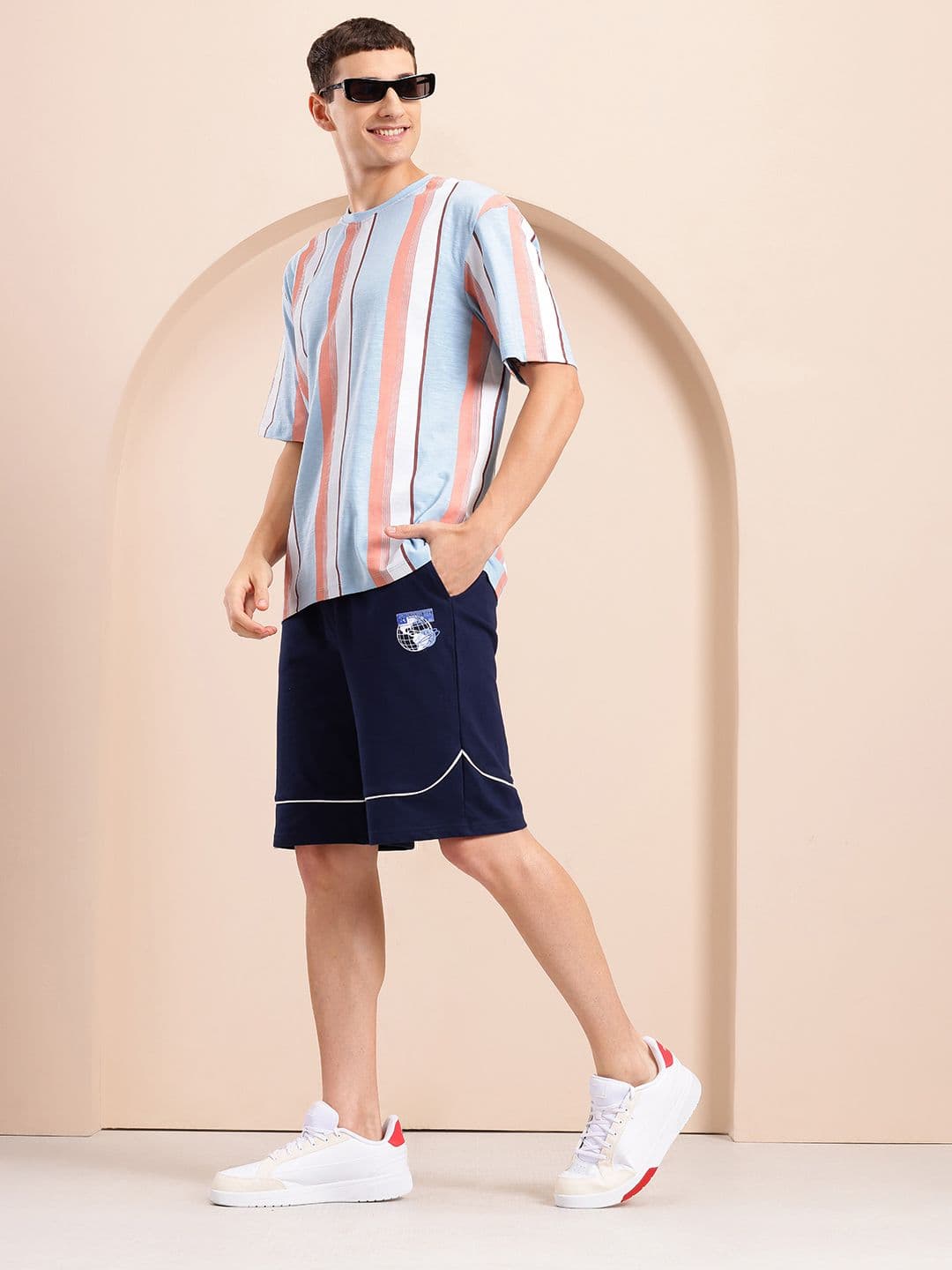Mast & Harbour Vertically Striped Drop-Sleeves Oversized T-shirt - view 1