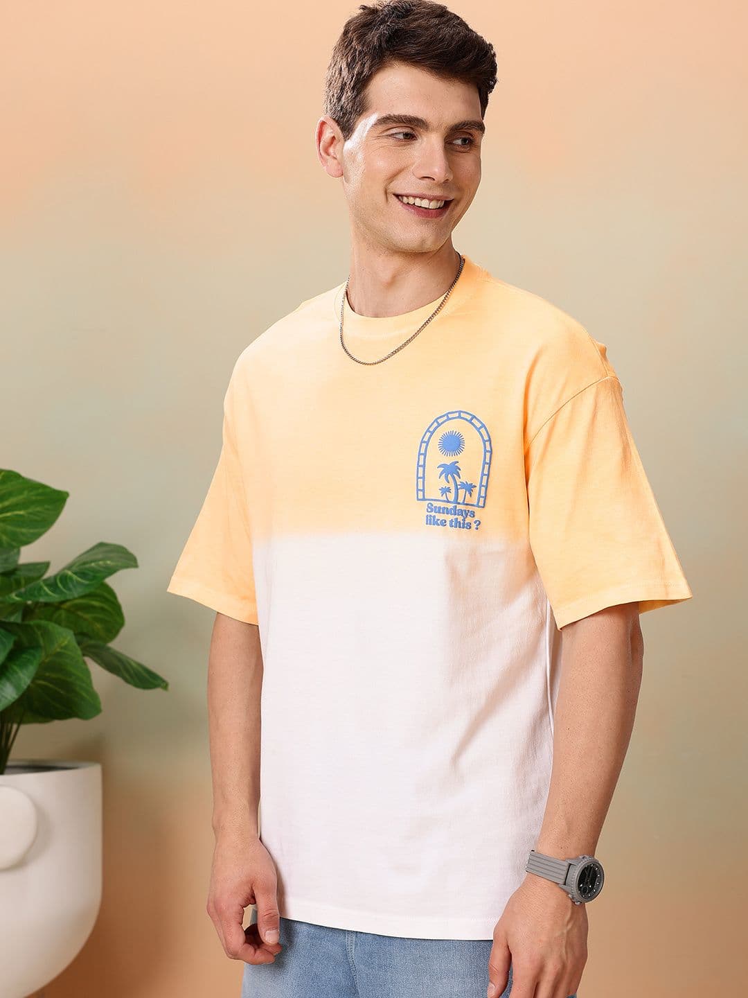 Mast & Harbour Typography & Ombre Tie and Dye Drop-Shoulder Sleeves Relaxed Fit T-shirt - view 1